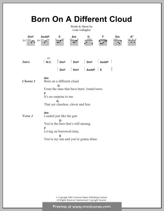 Born on a Different Cloud (Oasis): Lyrics and chords by Liam Gallagher