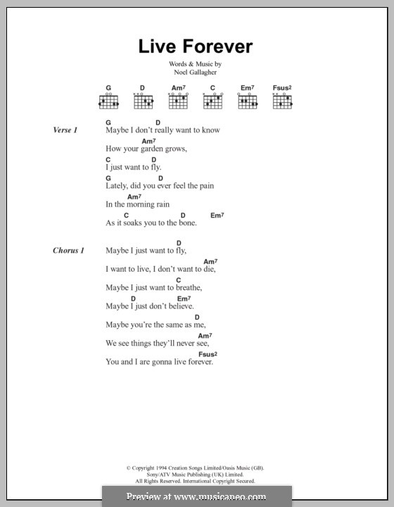 Live Forever (Oasis): Lyrics and chords by Noel Gallagher