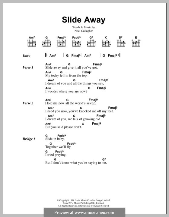 Slide Away (Oasis): Lyrics and chords by Noel Gallagher