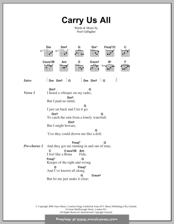 Carry Us All (Oasis): Lyrics and chords by Noel Gallagher