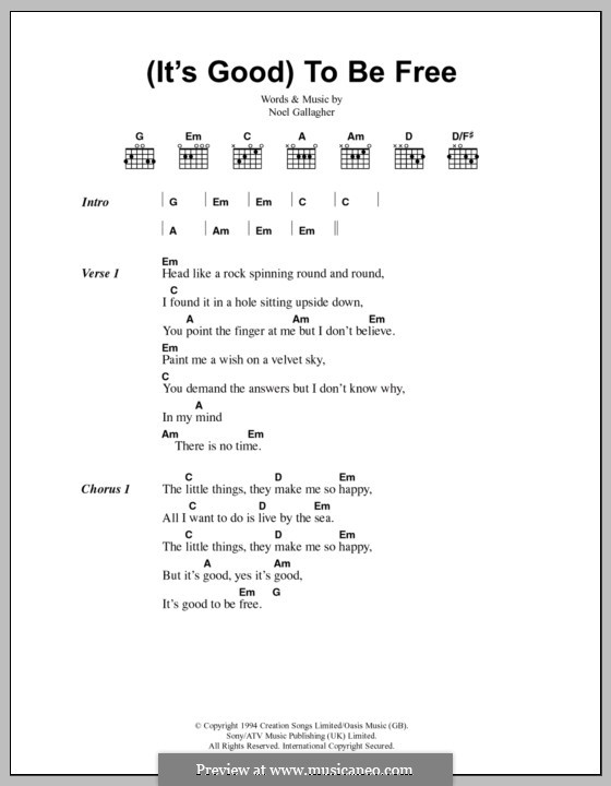 (It's Good) To Be Free (Oasis): Lyrics and chords by Noel Gallagher