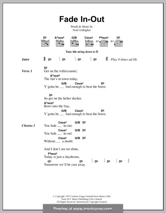 Fade in-Out (Oasis): Lyrics and chords by Noel Gallagher