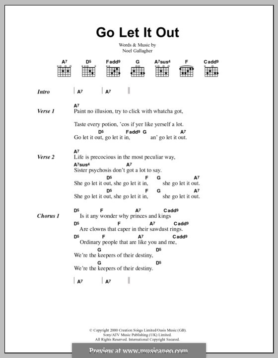 Go Let It Out (Oasis): Lyrics and chords by Noel Gallagher