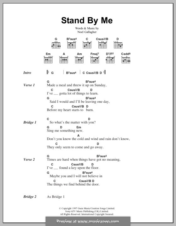 Stand By Me (Oasis): Lyrics and chords by Noel Gallagher