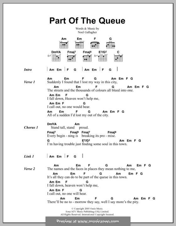 Part of the Queue (Oasis): Lyrics and chords by Noel Gallagher