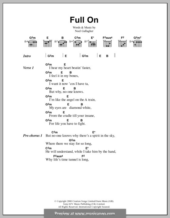 Full On (Oasis): Lyrics and chords by Noel Gallagher