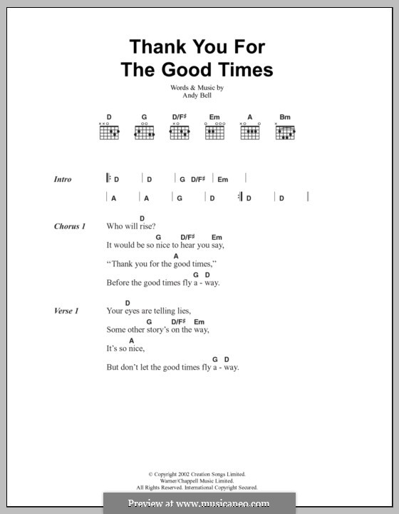 Thank You for the Good Times (Oasis): Lyrics and chords by Andy Bell