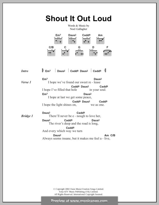 Shout It Out Loud (Oasis): Lyrics and chords by Noel Gallagher