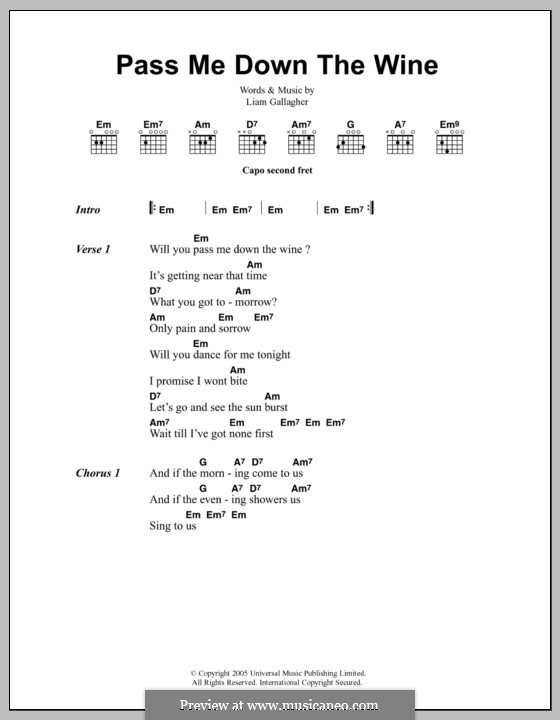 Pass Me Down the Wine (Oasis): Lyrics and chords by Liam Gallagher