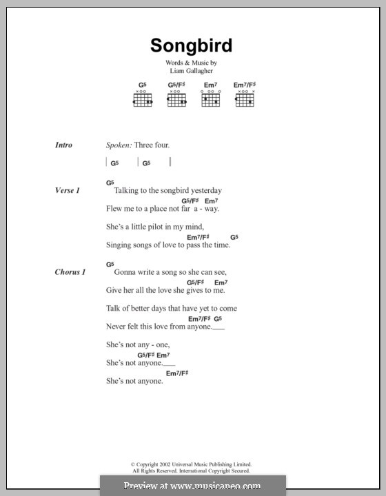 Songbird (Oasis): Lyrics and chords by Liam Gallagher