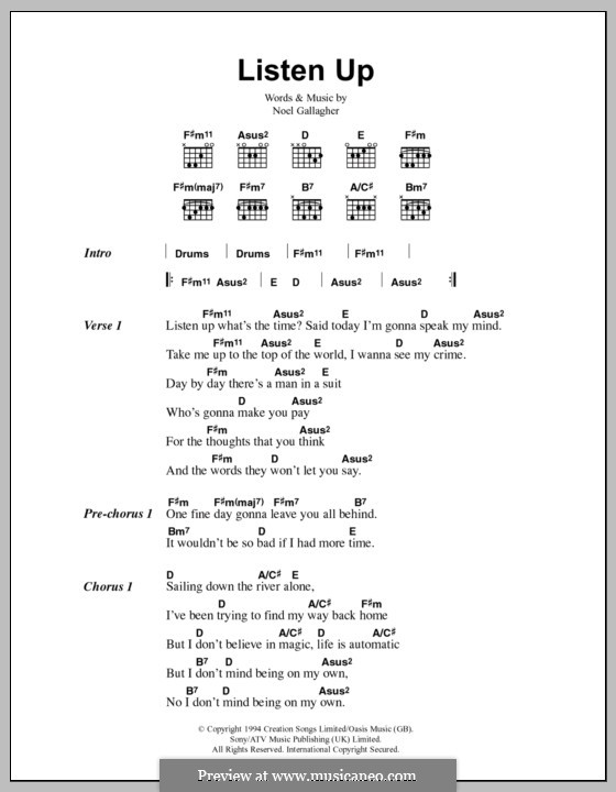 Listen Up (Oasis): Lyrics and chords by Noel Gallagher