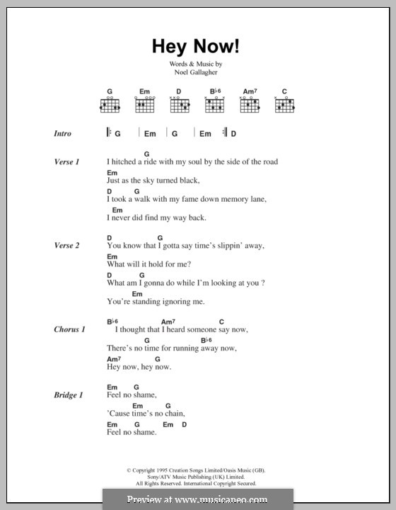 Hey Now (Oasis): Lyrics and chords by Noel Gallagher