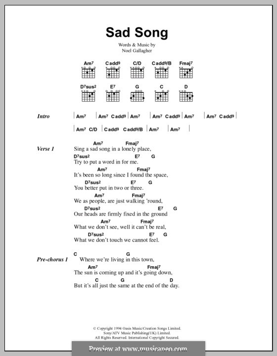 Sad Song (Oasis): Lyrics and chords by Noel Gallagher