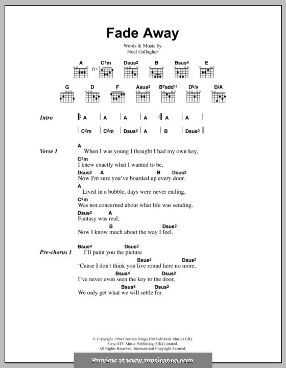 Fade Away (Oasis): Lyrics and chords by Noel Gallagher