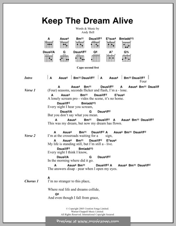 Keep the Dream Alive (Oasis): Lyrics and chords by Andy Bell