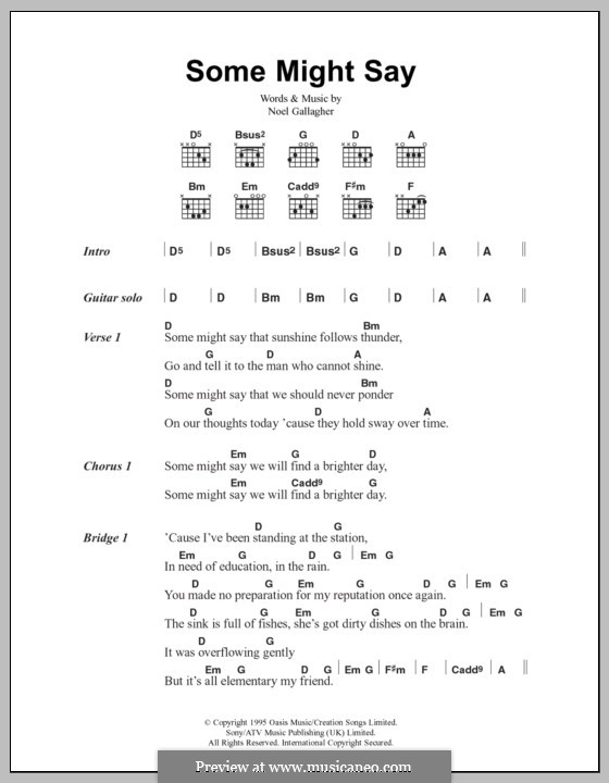 Some Might Say (Oasis): Lyrics and chords by Noel Gallagher