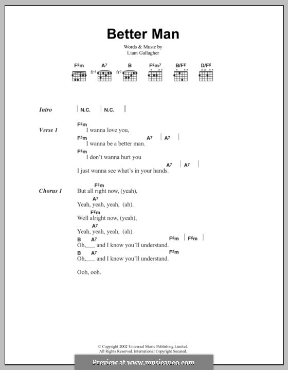 Better Man (Oasis): Lyrics and chords by Liam Gallagher