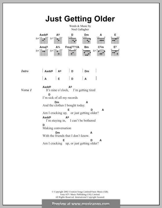 Just Getting Older (Oasis): Lyrics and chords by Noel Gallagher