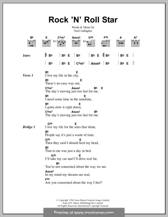 Rock 'n' Roll Star (Oasis): Lyrics and chords by Noel Gallagher