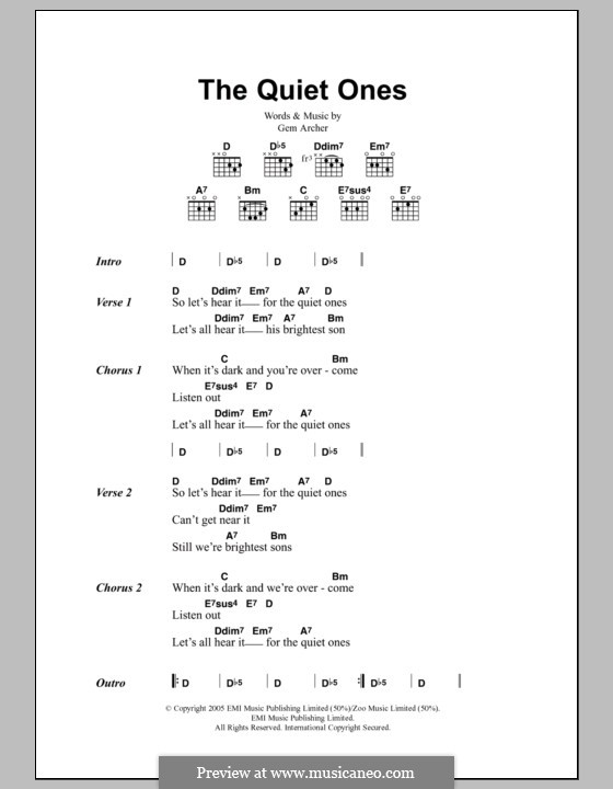 The Quiet Ones (Oasis): Lyrics and chords by Gem Archer