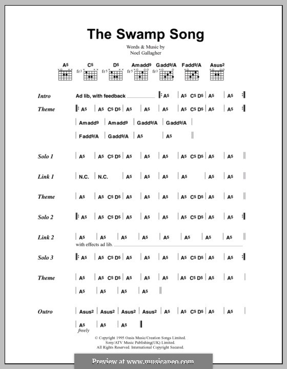 The Swamp Song (Oasis): Lyrics and chords by Noel Gallagher