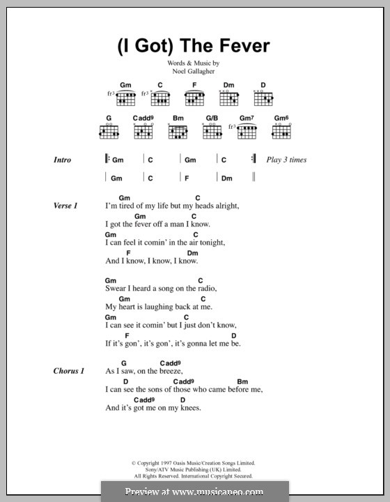 (I Got) The Fever (Oasis): Lyrics and chords by Noel Gallagher