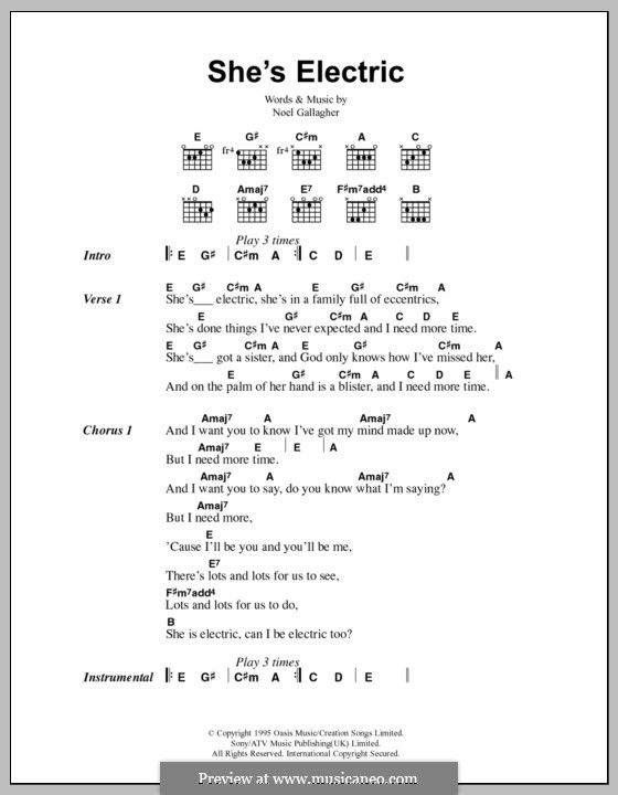 She's Electric (Oasis): Lyrics and chords by Noel Gallagher