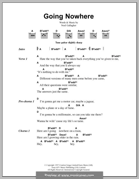 Going Nowhere (Oasis): Lyrics and chords by Noel Gallagher