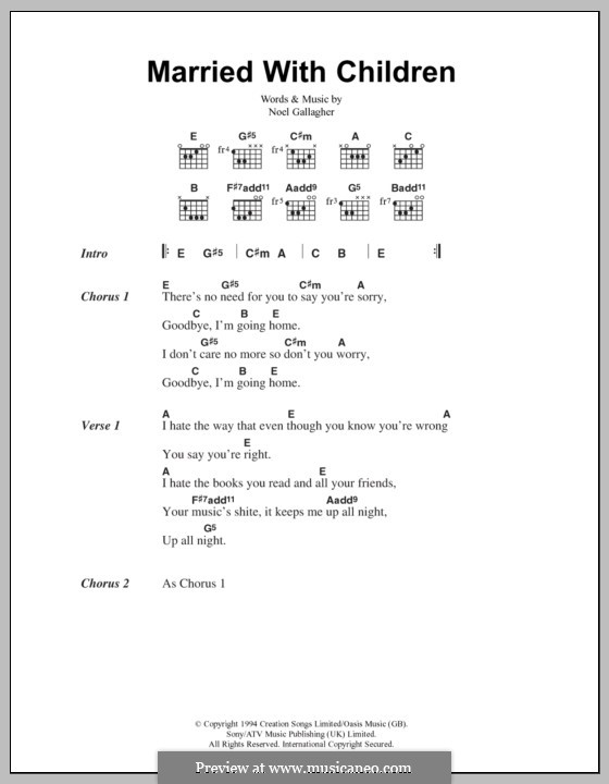 Married with Children (Oasis): Lyrics and chords by Noel Gallagher