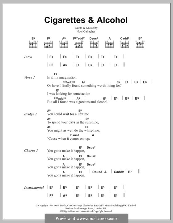 Cigarettes and Alcohol (Oasis): Lyrics and chords by Noel Gallagher