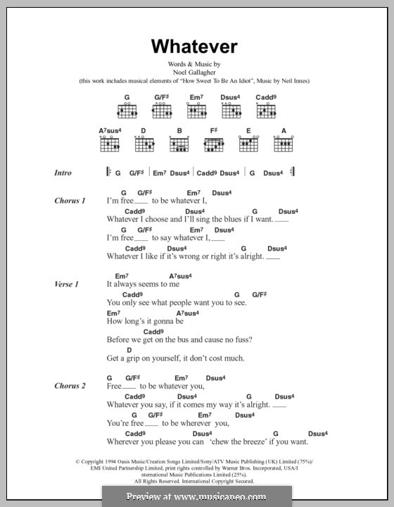 Whatever (Oasis): Lyrics and chords by Noel Gallagher