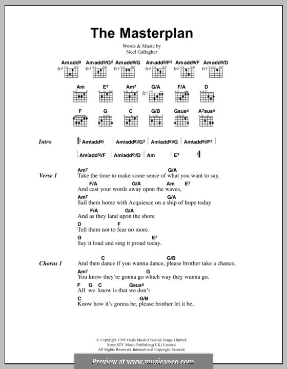 The Masterplan (Oasis): Lyrics and chords by Noel Gallagher