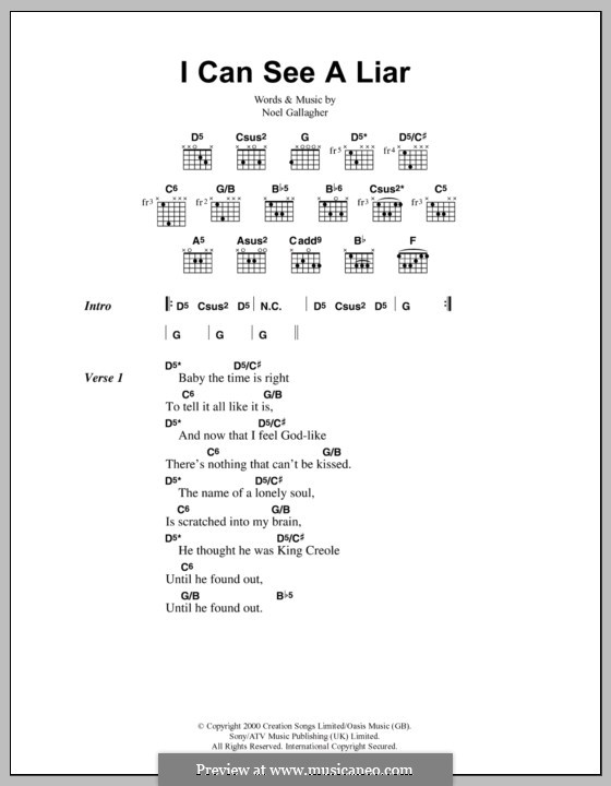 I Can See a Liar (Oasis): Lyrics and chords by Noel Gallagher