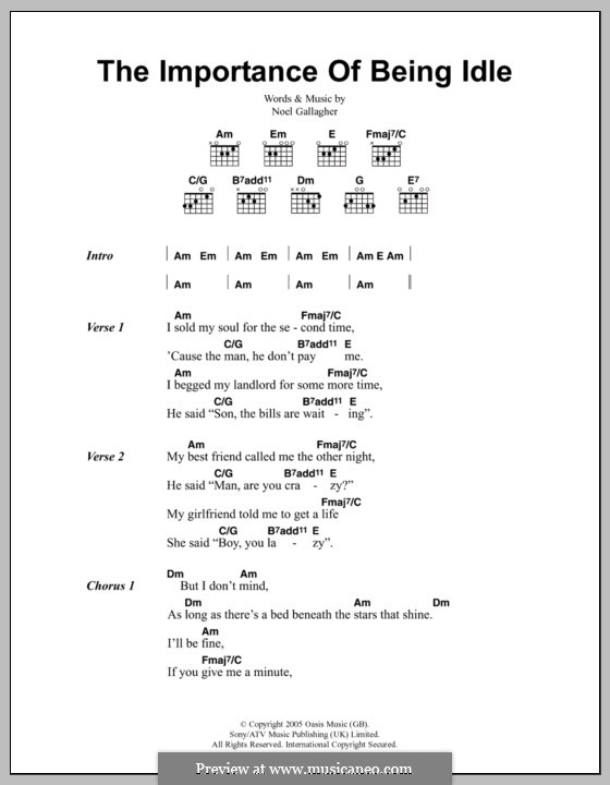 The Importance of Being Idle (Oasis): Lyrics and chords by Noel Gallagher