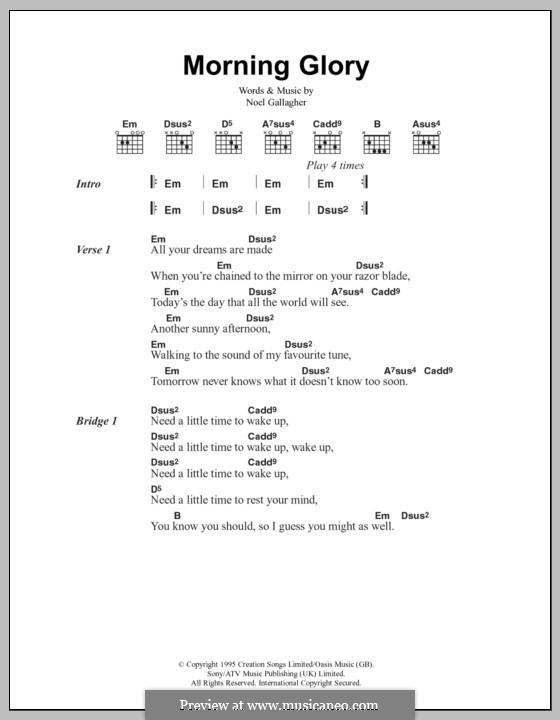 Morning Glory (Oasis): Lyrics and chords by Noel Gallagher
