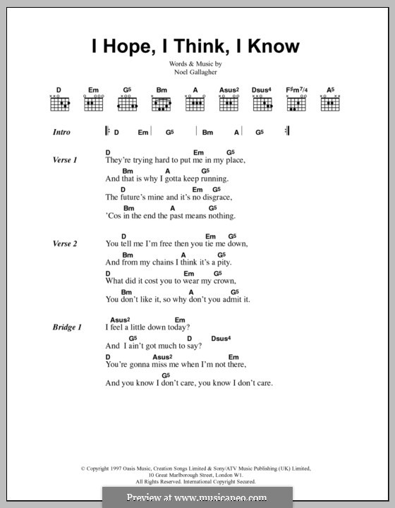 I Hope, I Think, I Know (Oasis): Lyrics and chords by Noel Gallagher