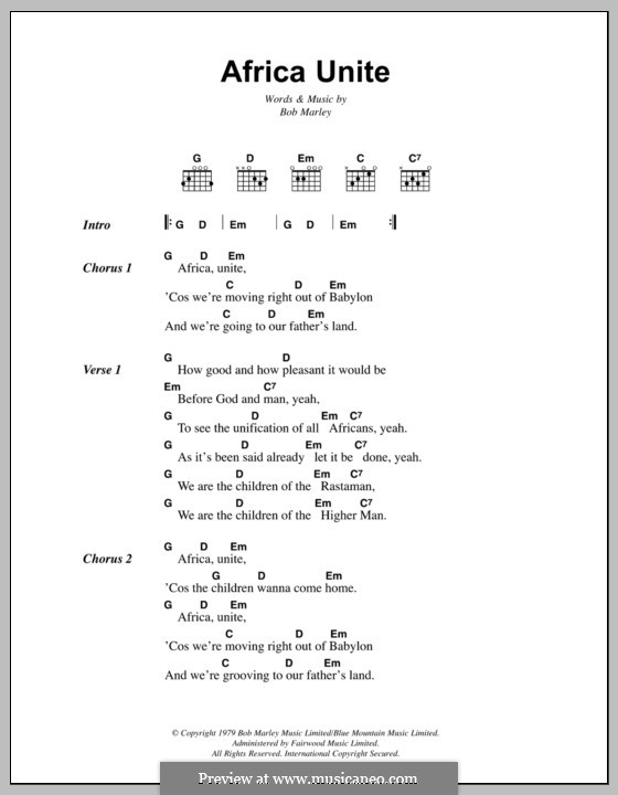 Africa Unite: Lyrics and chords by Bob Marley