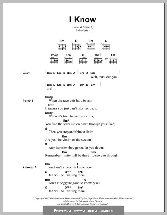 I Know: Lyrics and chords by Bob Marley