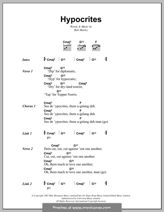 Hypocrites: Lyrics and chords by Bob Marley