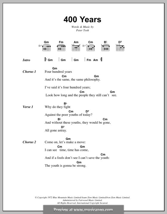 400 Years (Bob Marley): Lyrics and chords by Peter Tosh