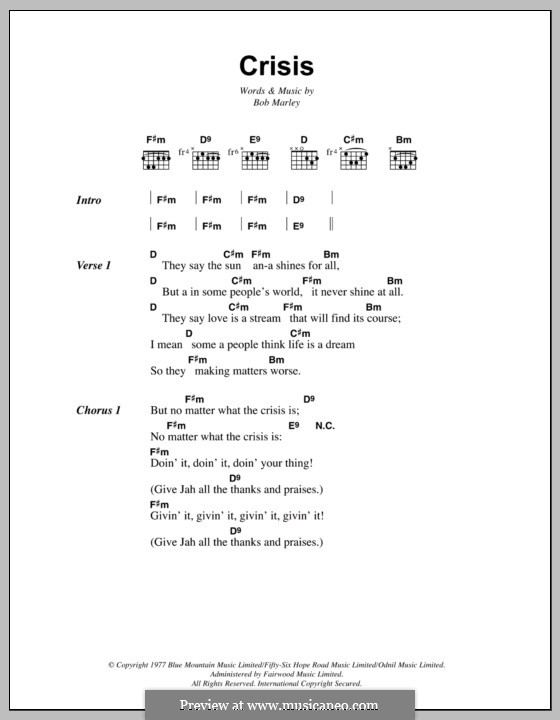 Crisis: Lyrics and chords by Bob Marley