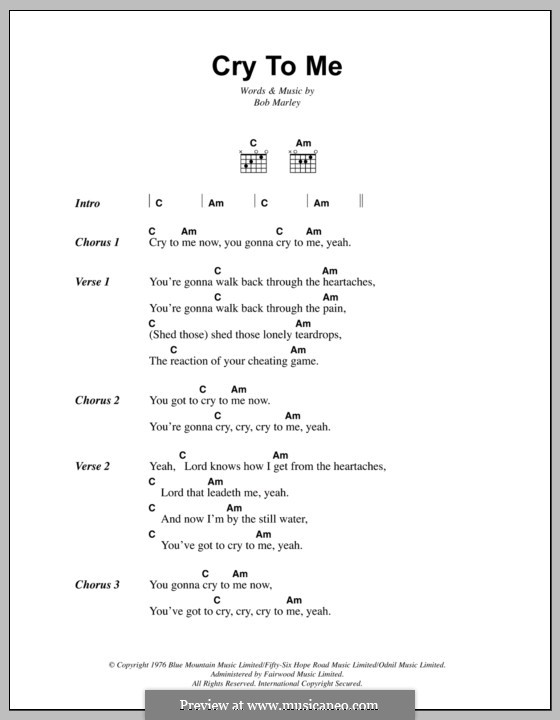 Cry For Me English Version Cry to Me by B. Marley - sheet music on MusicaNeo