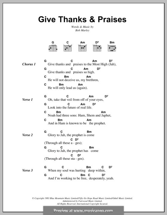 Give Thanks and Praises: Lyrics and chords by Bob Marley