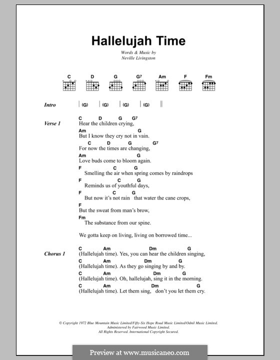 Hallelujah Time (Bob Marley): Lyrics and chords by Neville Livingston