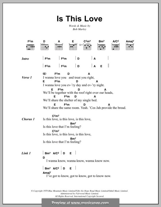 Is This Love: Lyrics and chords by Bob Marley