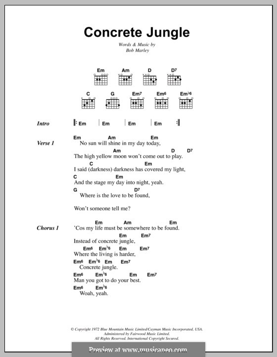 Concrete Jungle: Lyrics and chords by Bob Marley