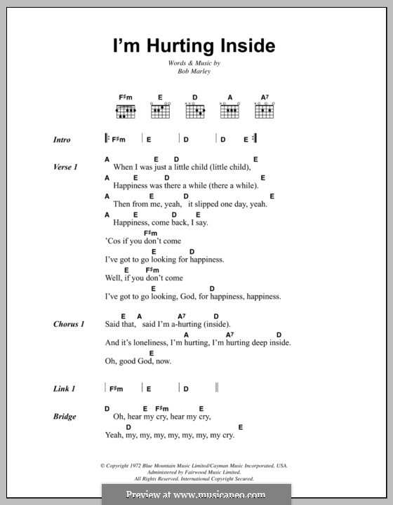 I'm Hurting Inside: Lyrics and chords by Bob Marley