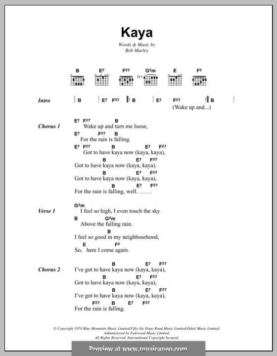 Kaya: Lyrics and chords by Bob Marley