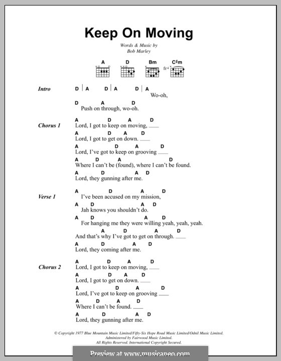 Keep on Moving: Lyrics and chords by Bob Marley