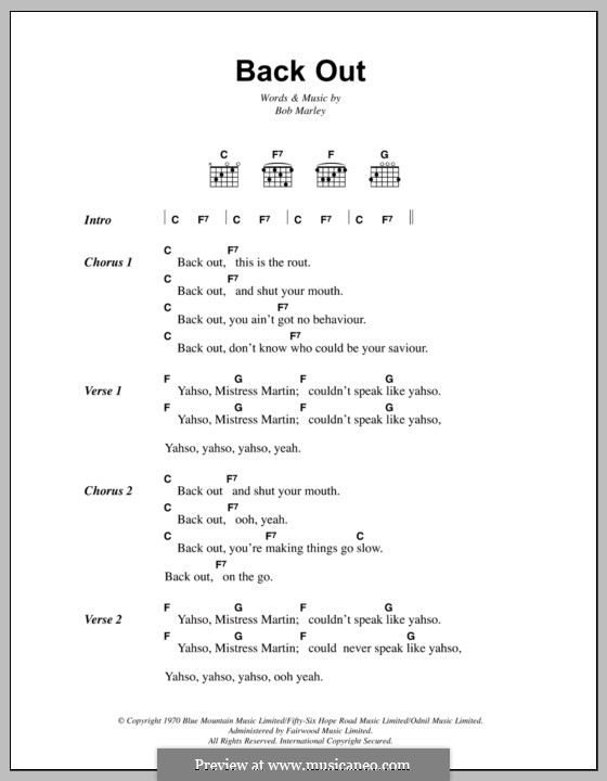 Back Out: Lyrics and chords by Bob Marley